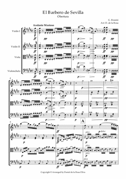 El Barbero de Sevilla - G. Rossini - For String Quartet (Full Score and Parts) image number null