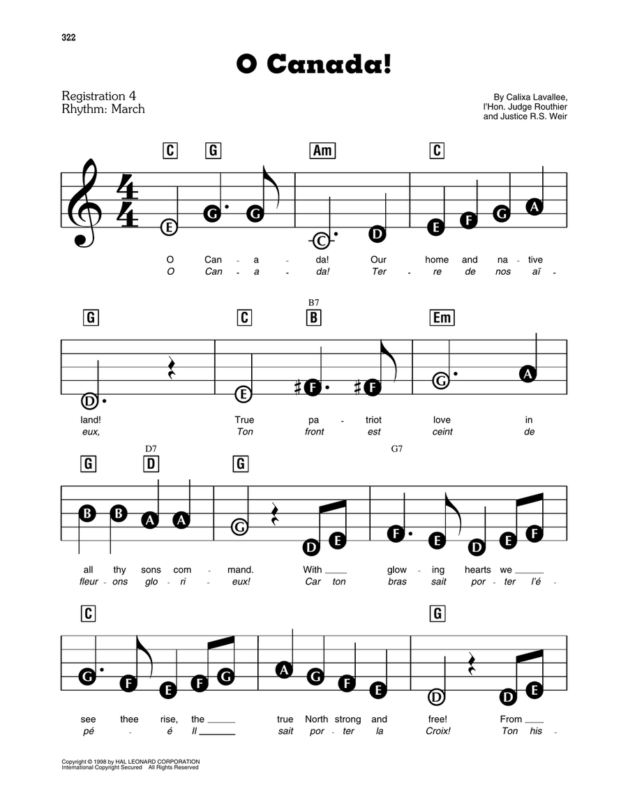 O Canada! Electronic Keyboard scores gallery preview page 1