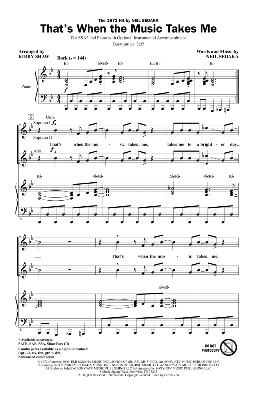 That's When The Music Takes Me SSA scores gallery preview page 1