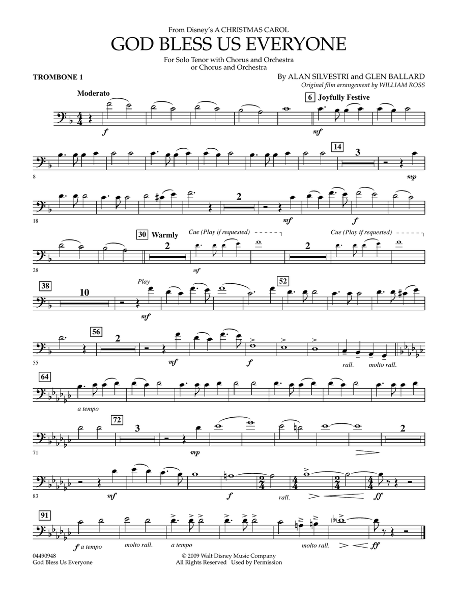 God Bless Us Everyone - Trombone 1 Full Orchestra scores gallery preview page 1