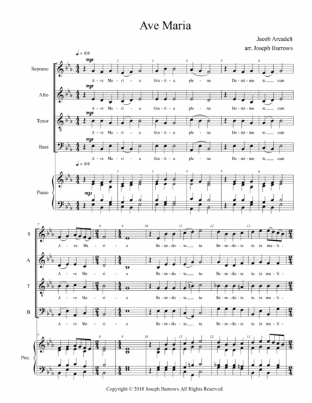 Ave Maria by Jacob Arcadelt - SATB and Piano image number null