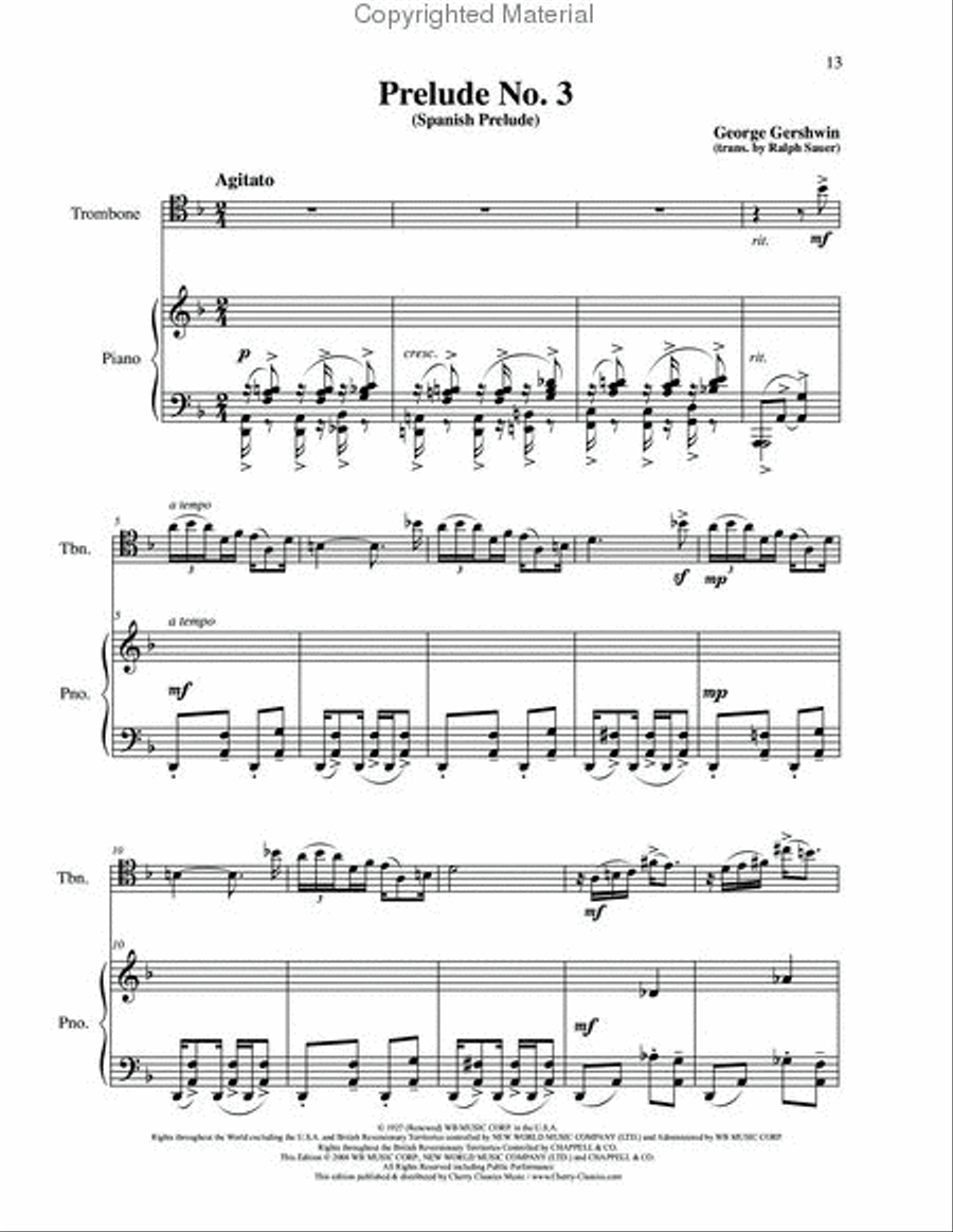 Three Preludes for Trombone & Piano Piano Accompaniment scores gallery preview page 6
