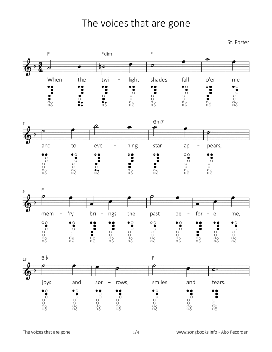 The voices that are gone Alto Recorder scores gallery preview page 1