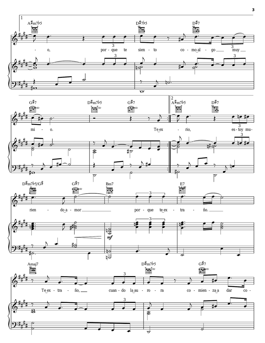 Pero Te Extrano Piano, Vocal, Guitar scores gallery preview page 3