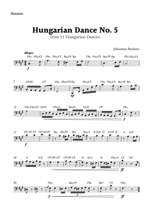 Hungarian Dance No. 5 by Brahms for Bassoon Solo with Chords