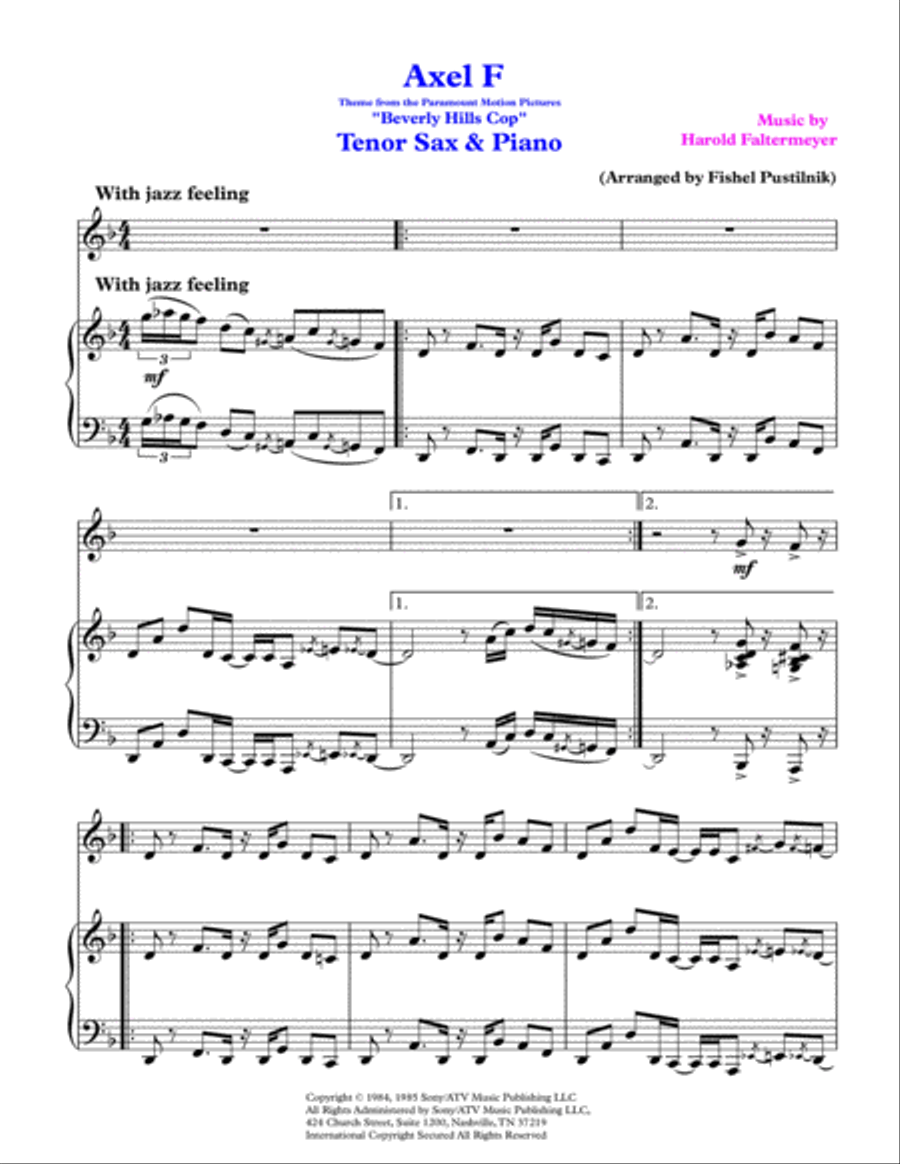 Axel F Woodwind Duet scores gallery preview page 2