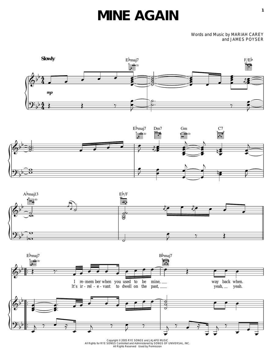 Mine Again Piano, Vocal, Guitar scores gallery preview page 1