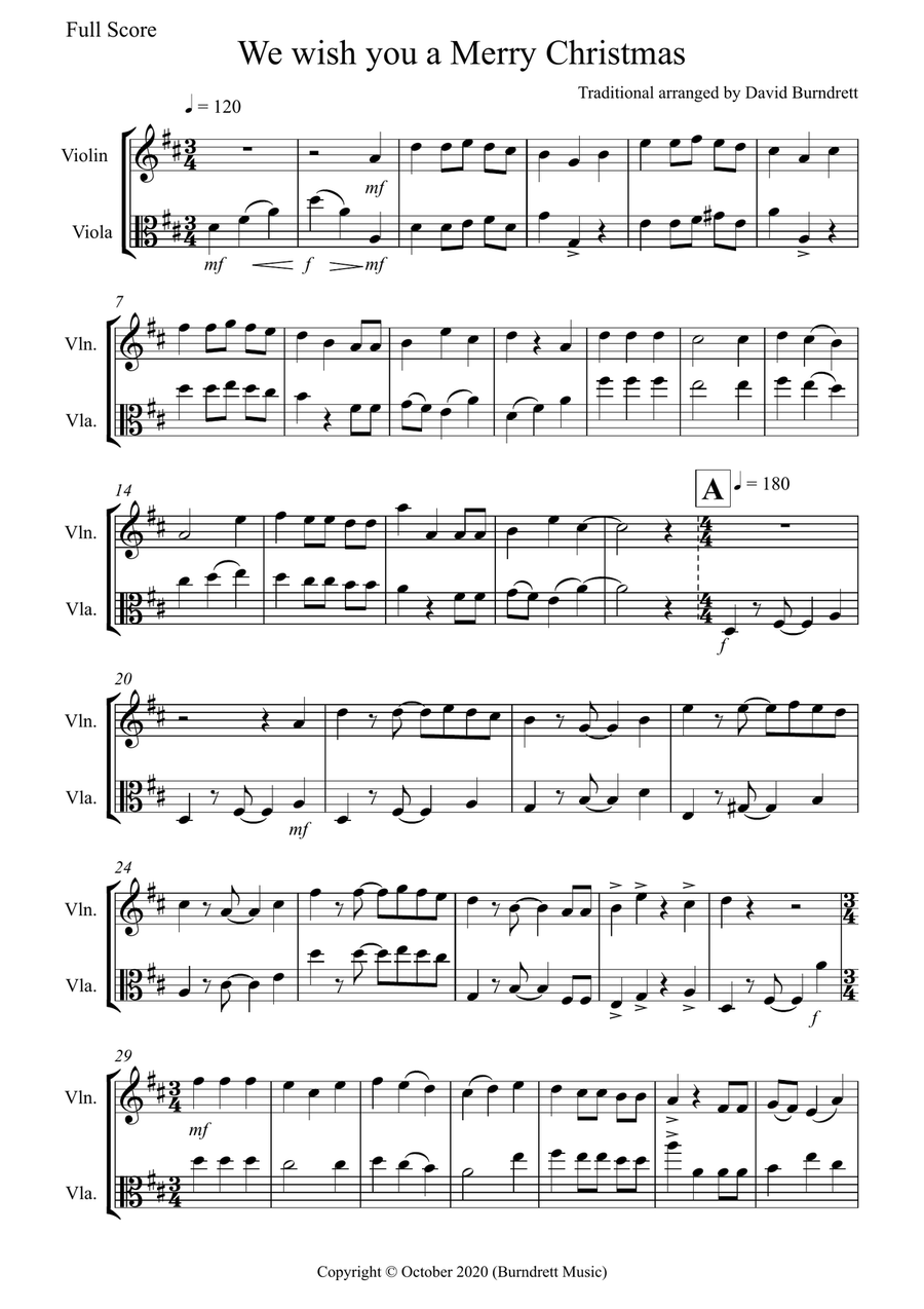 We Wish You a Merry Christmas for Violin and Viola Duet String Duet scores gallery preview page 1