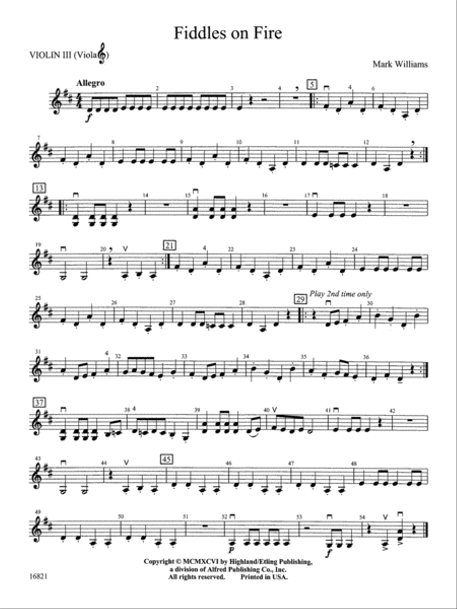 Fiddles on Fire: 3rd Violin (Viola [TC]) String Orchestra scores gallery preview page 1
