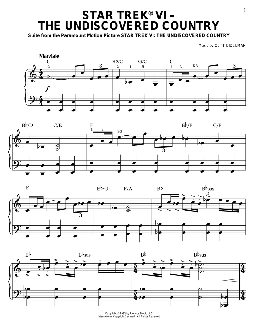 Star Trek VI - The Undiscovered Country Easy Piano scores gallery preview page 1