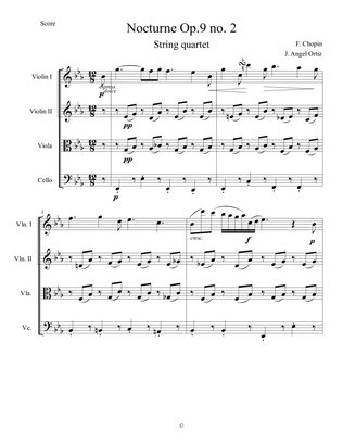 Noctune Op. 9 No. 2 for String Quartet