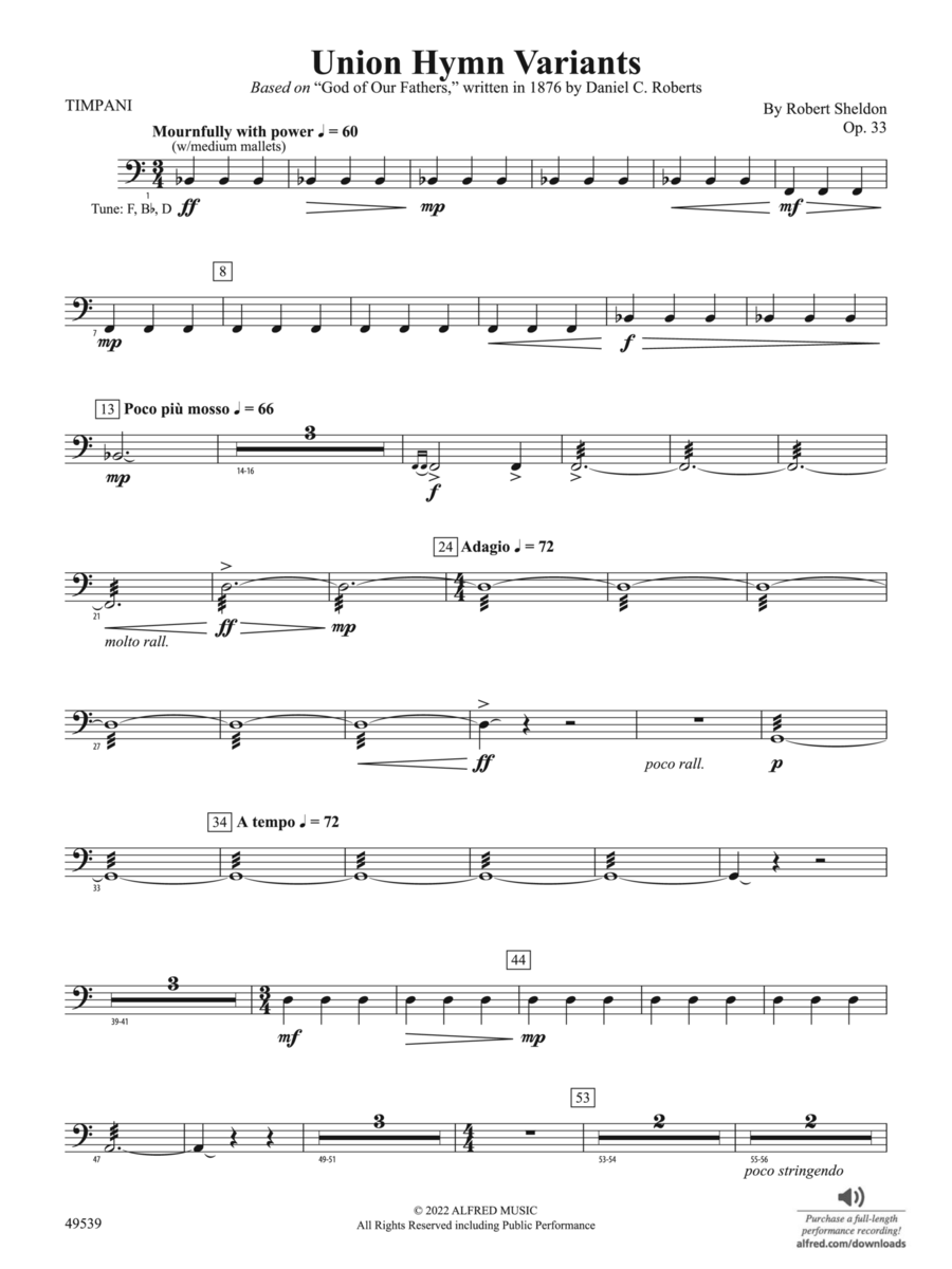 Union Hymn Variants: Timpani Concert Band scores gallery preview page 1