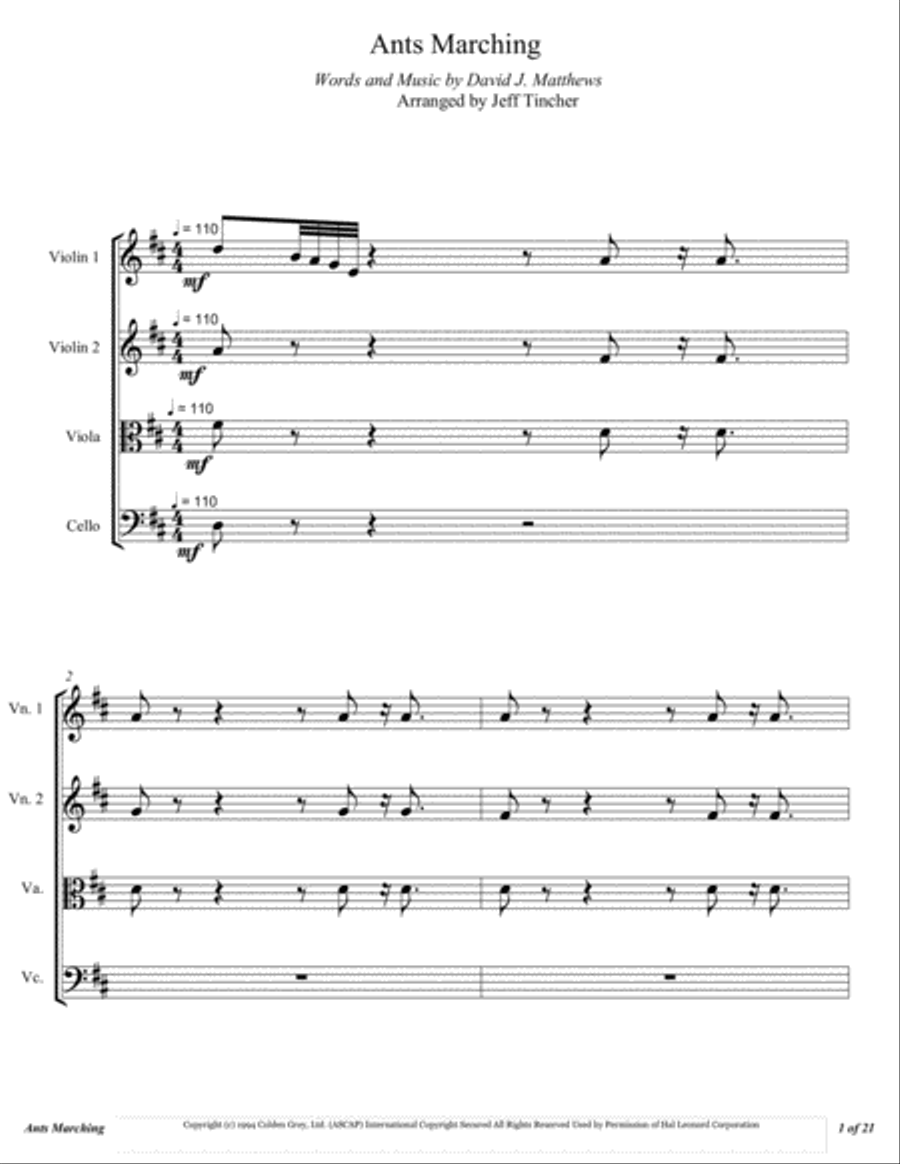 Ants Marching String Quartet scores gallery preview page 2