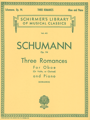 Book cover for Three Romances, Op. 94 - Oboe/Violin/Clarinet