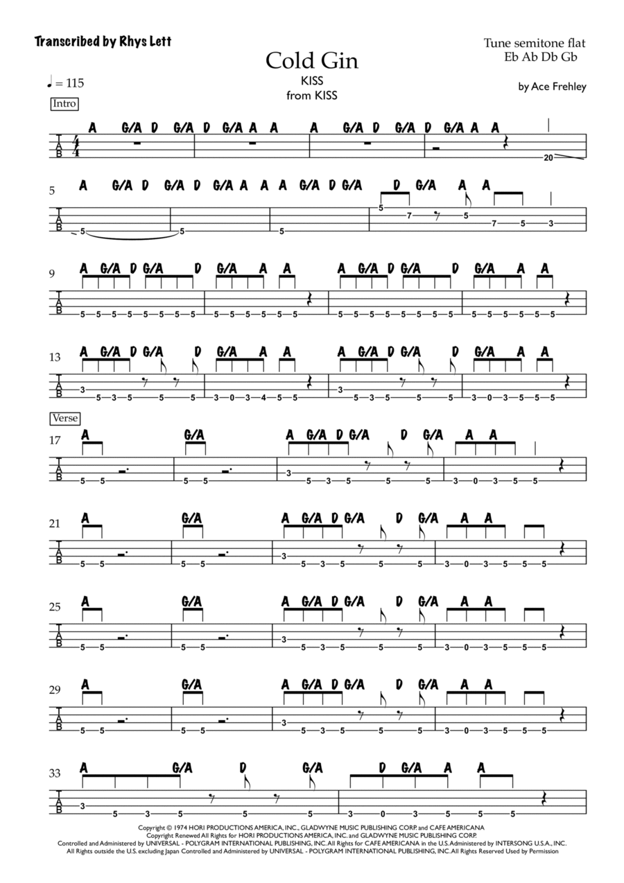 Cold Gin Guitar Tablature scores gallery preview page 1