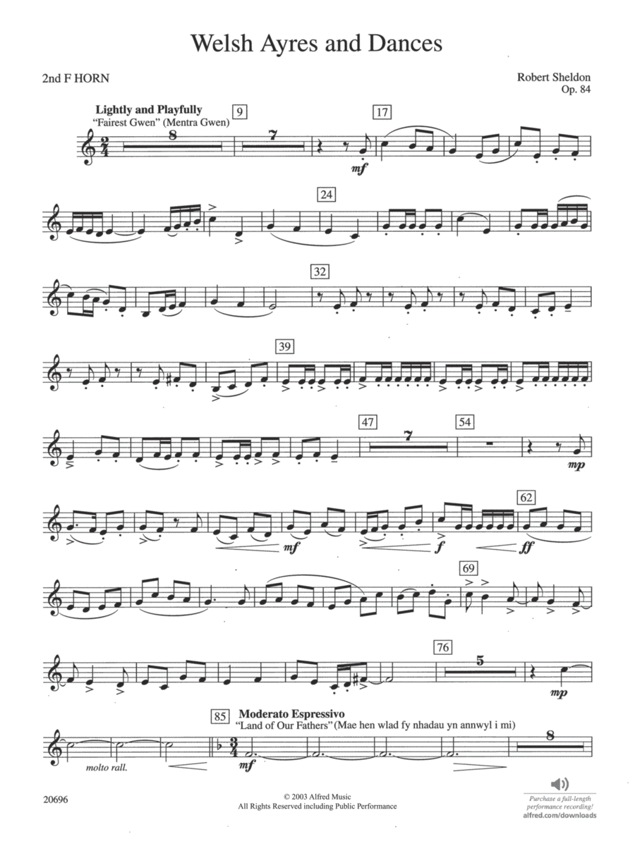 Welsh Ayres & Dances: 2nd F Horn Concert Band scores gallery preview page 1