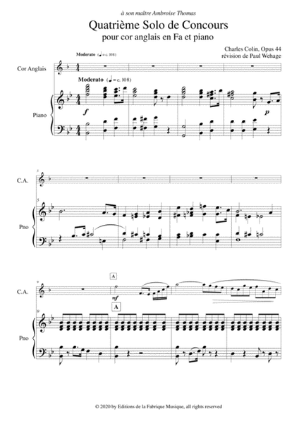 Charles Colin: Quatrième Solo de Concours, Opus 44 arranged for english horn and piano