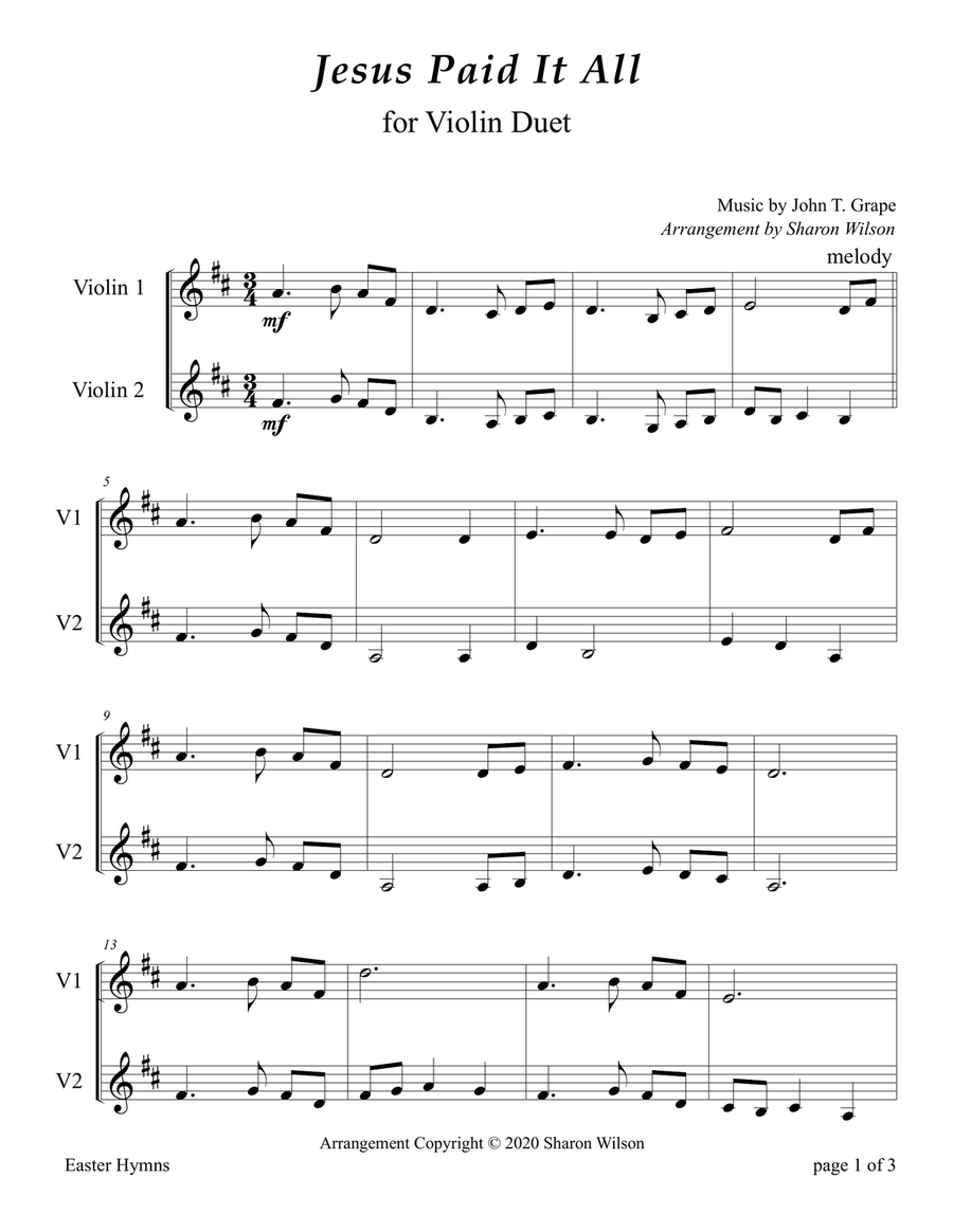 Jesus Paid it All (for Violin Duet) String Duet scores gallery preview page 4