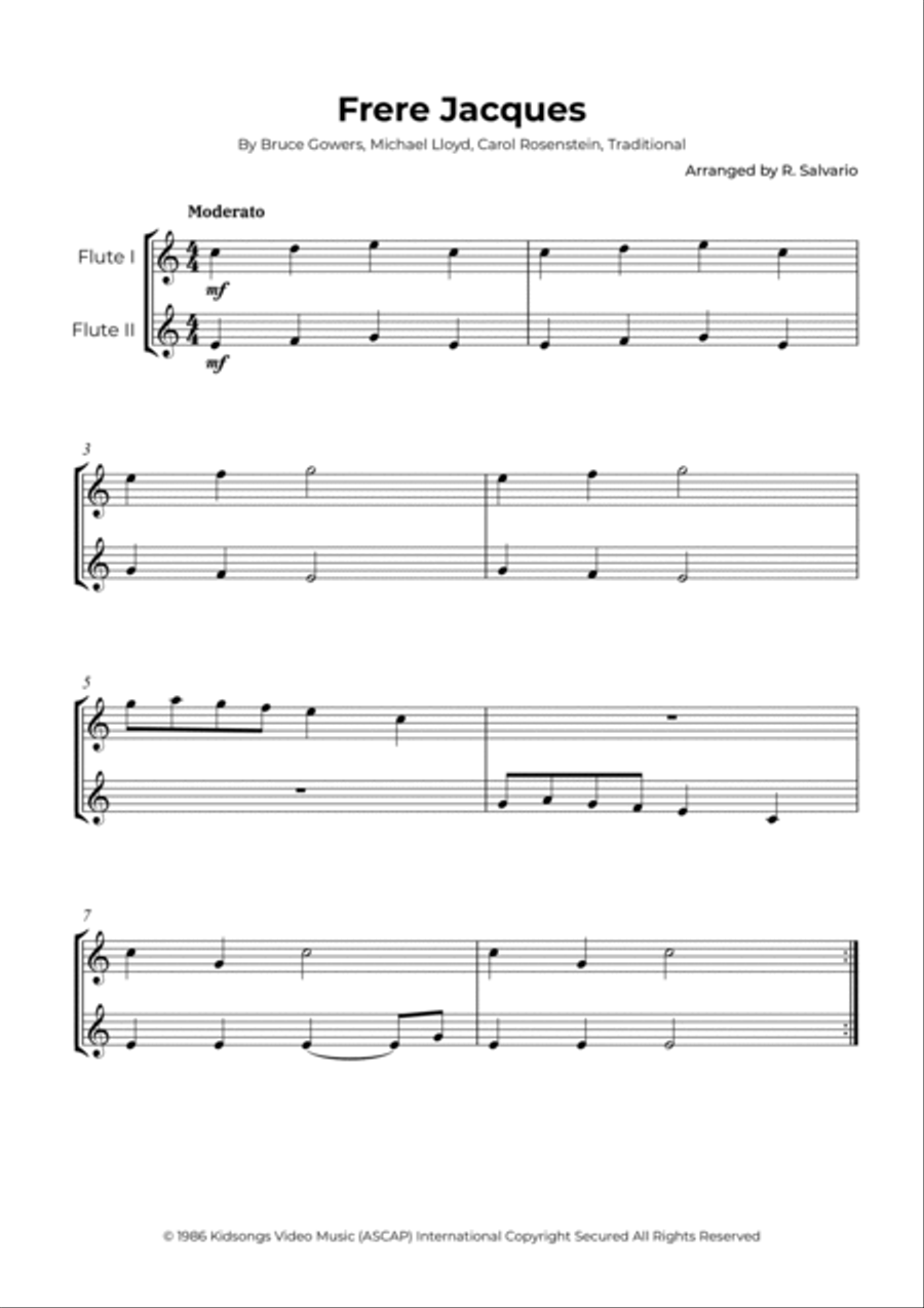 Frere Jacques (easy flute duet) Flute Duet scores gallery preview page 2