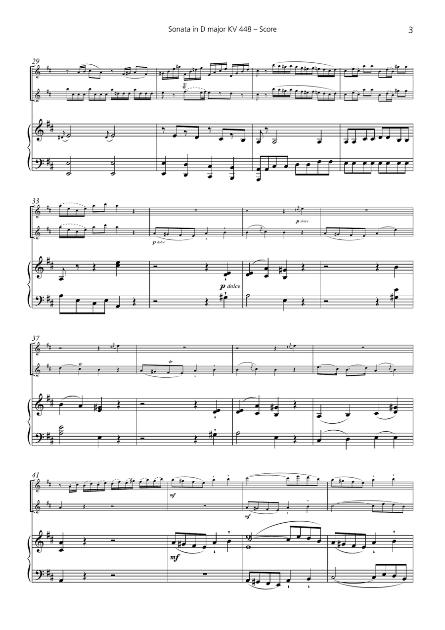 W.A. Mozart: Sonata in D major, KV 448 for 2 Flutes and Piano Flute Duet scores gallery preview page 3