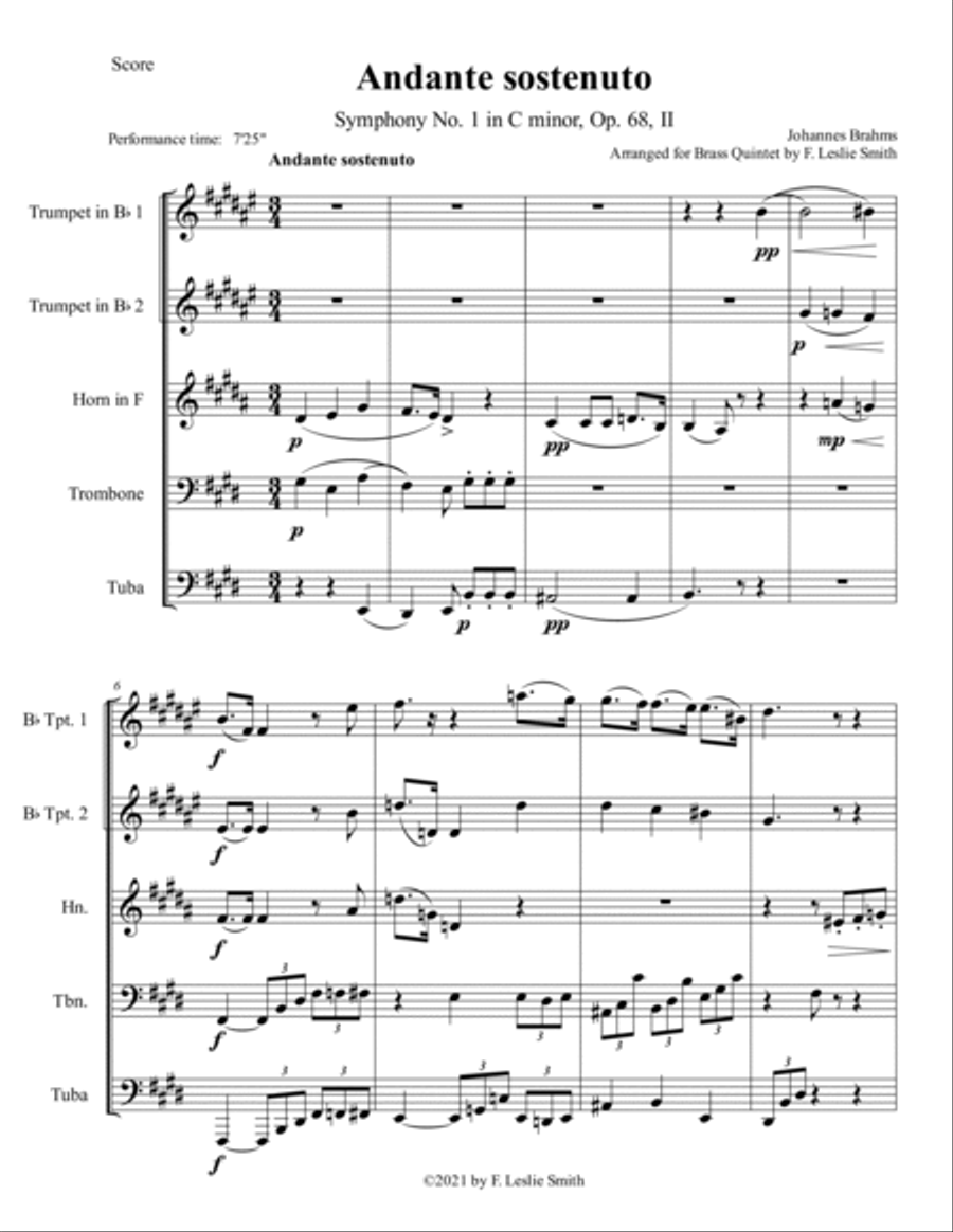 Andante sostenuto (Symphony No. 1 in C Minor, Op.68: II) Brass Ensemble scores gallery preview page 2