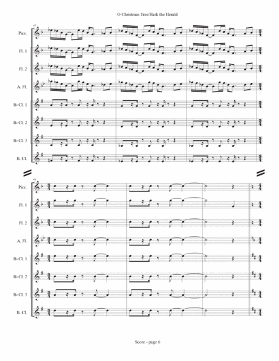 O Christmas Tree & Hark! The Herald Angels Sing Woodwind Ensemble scores gallery preview page 6