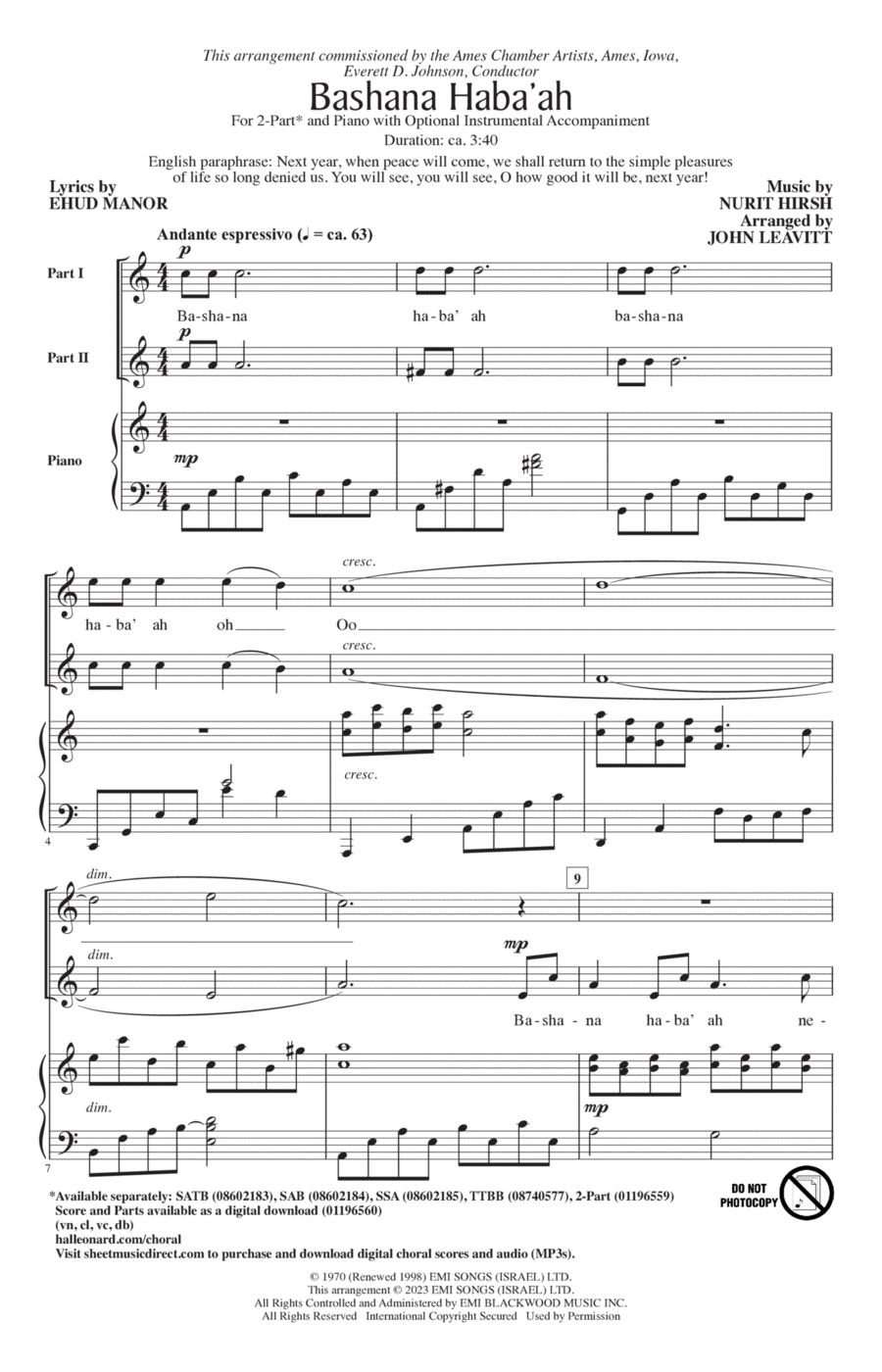 Bashana Haba'ah (arr. John Leavitt) 2-Part scores gallery preview page 1