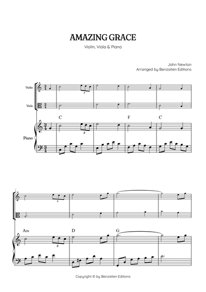 Amazing Grace • easy violin and viola sheet music with piano accompaniment (with chords) image number null