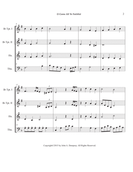 O Come All Ye Faithful (Brass Quartet): Two Trumpets, Horn in F and Trombone image number null
