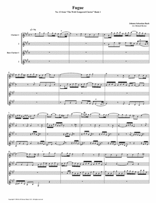 Fugue 13 from Well-Tempered Clavier, Book 1 (Clarinet Quartet)