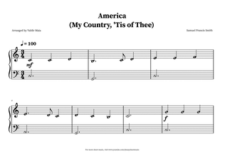 Book cover for America (My Country, 'Tis of Thee) - Easy Beginner Piano (note names)