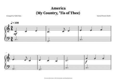 America (My Country, 'Tis of Thee) - Easy Beginner Piano (note names) image number null
