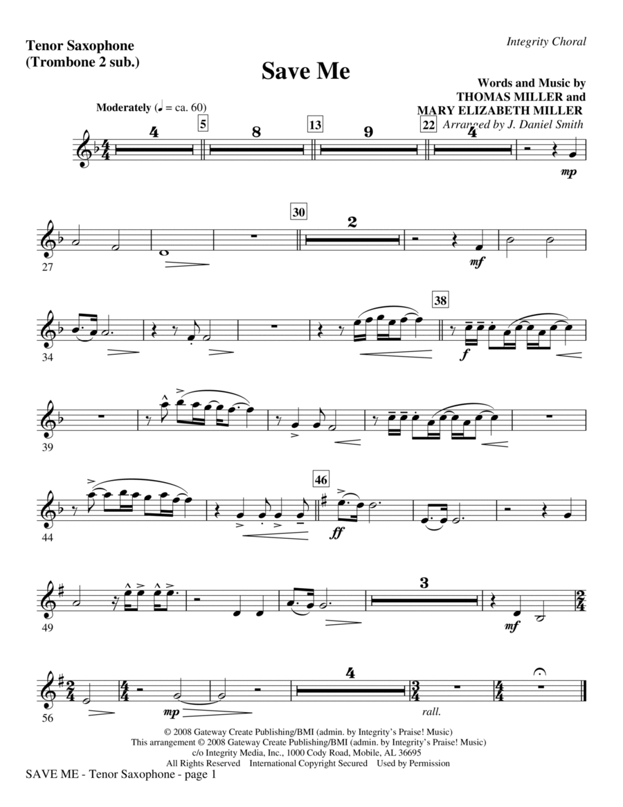 Save Me - Bass Clarinet (Trombone 3 sub)