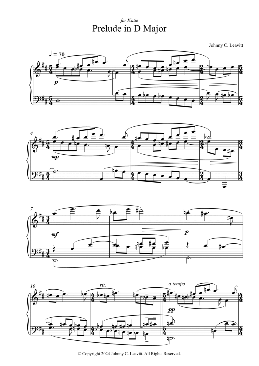 Prelude in D Major Piano Solo scores gallery preview page 1