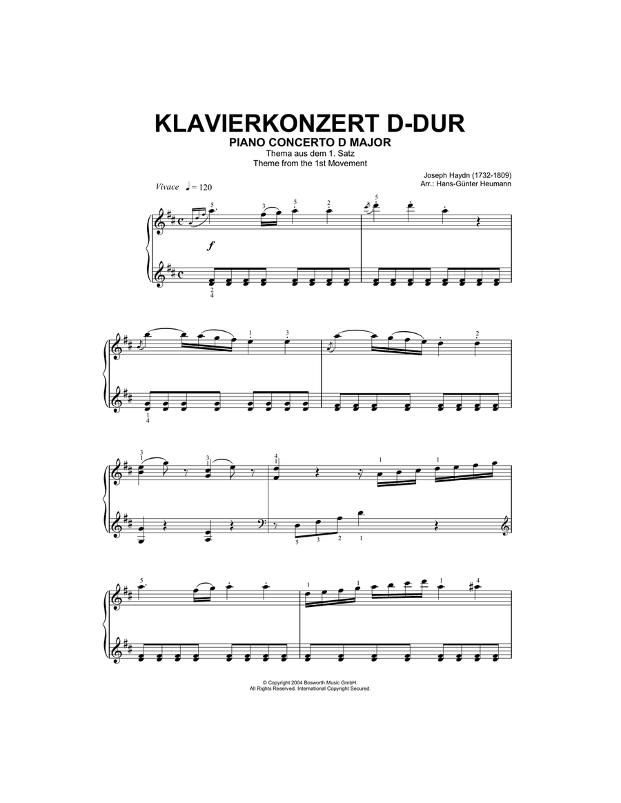 Piano Concerto In D Major, Theme From First Movement Piano Solo scores gallery preview page 1
