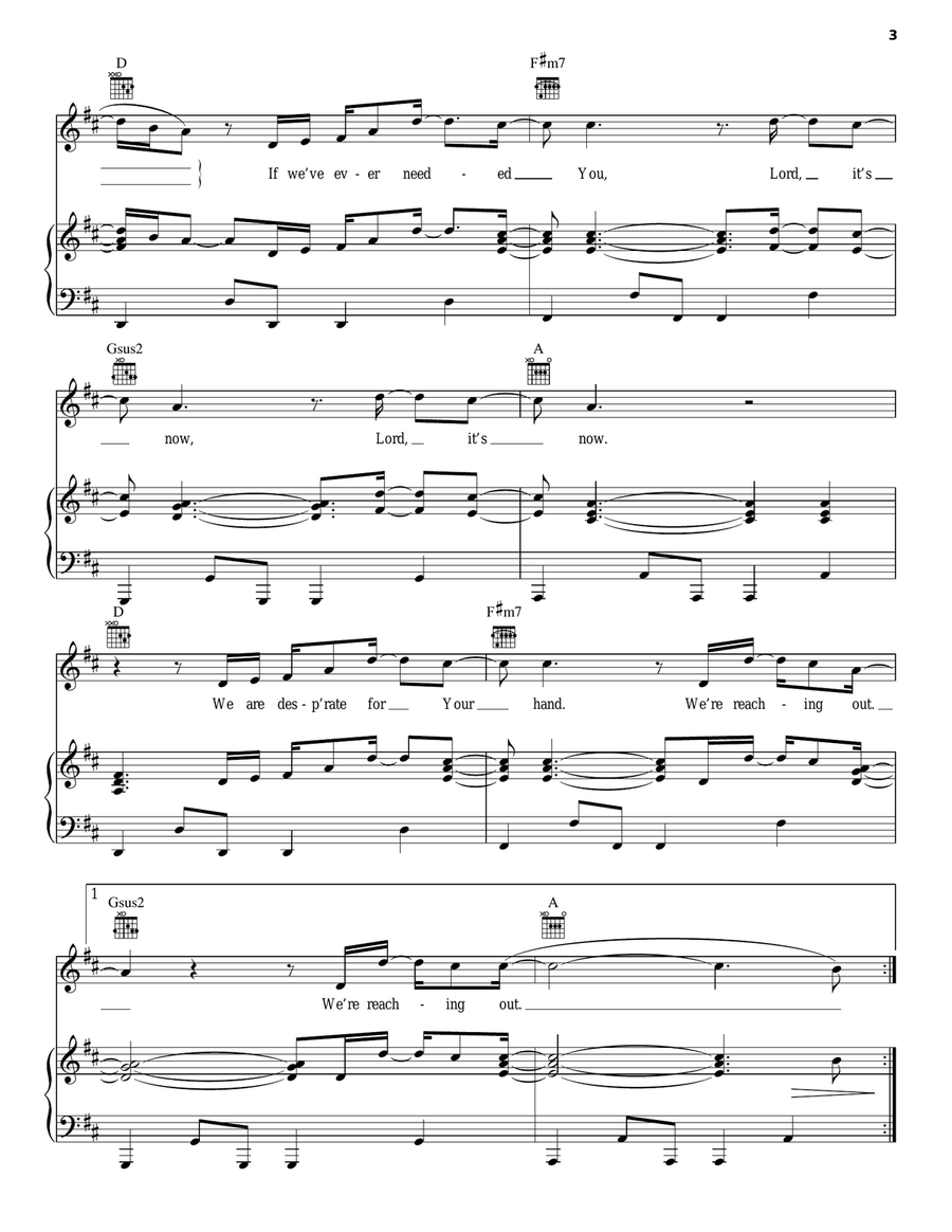 If We've Ever Needed You Piano, Vocal, Guitar scores gallery preview page 3