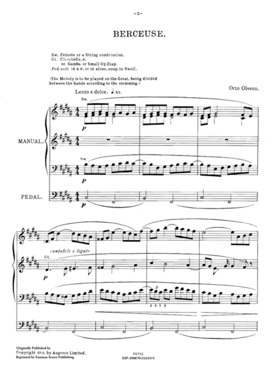 Berceuse, sestetto and fantasia cromatica, for organ