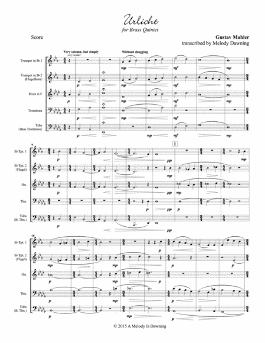Urlicht (Mahler) for Brass Quintet Brass Quintet scores gallery preview page 2
