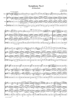 Mendelssohn Symphony No.4 3rd mvt, for string quartet, CM204