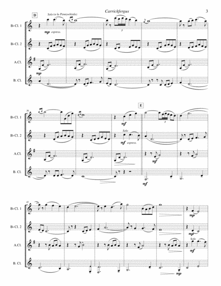 Carrickfergus (SSAB or SSSB Clarinet Quartet version) image number null