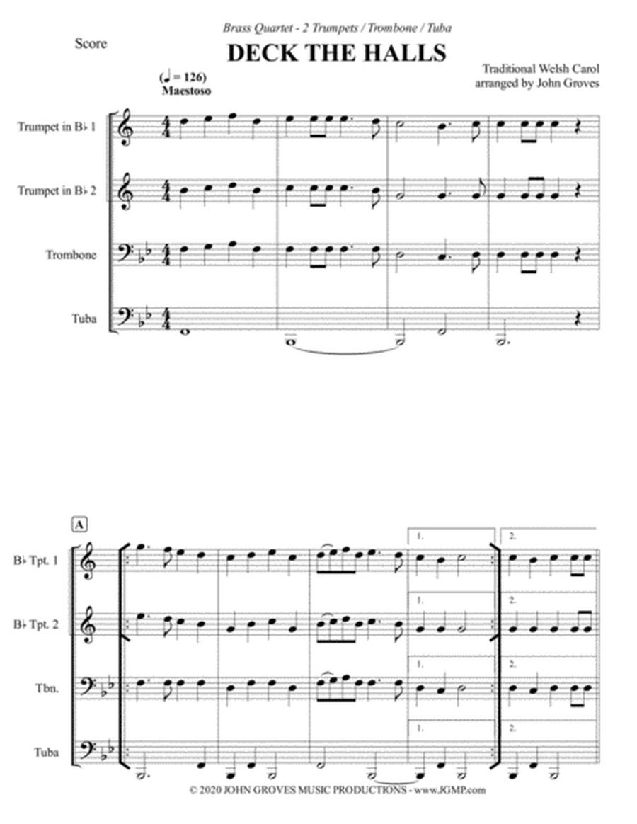 Deck The Halls - 2 Trumpet, Trombone, Tuba (Brass Quartet) image number null