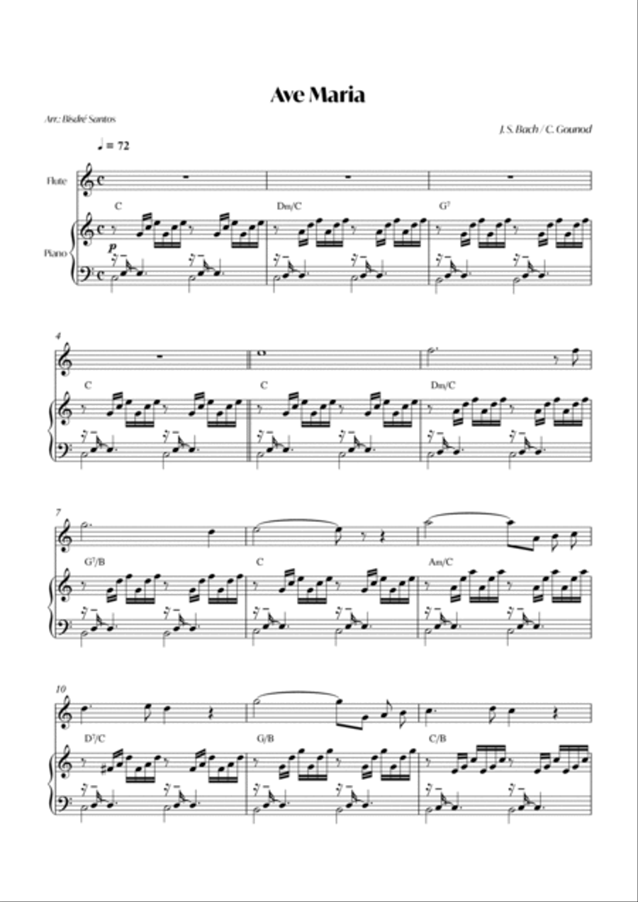 Ave Maria (Bach - Gounod) - Flute and Piano Flute scores gallery preview page 2