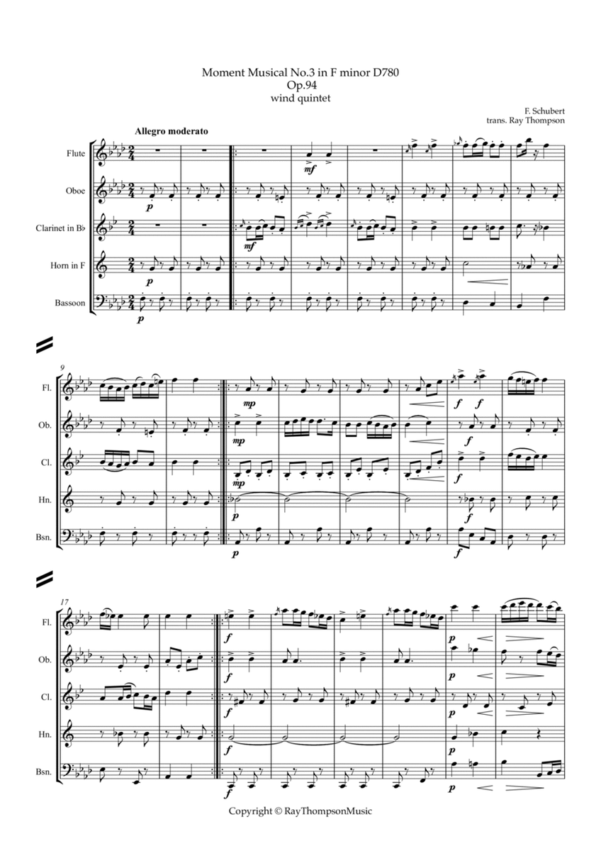 Schubert: Moment Musical No.3 in F minor D780 Op.94 - wind quintet image number null