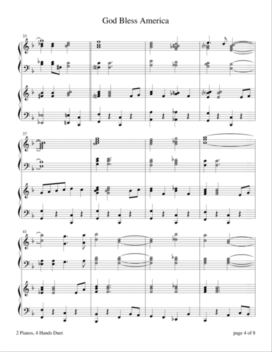 God Bless America 2 Pianos, 4-Hands scores gallery preview page 5