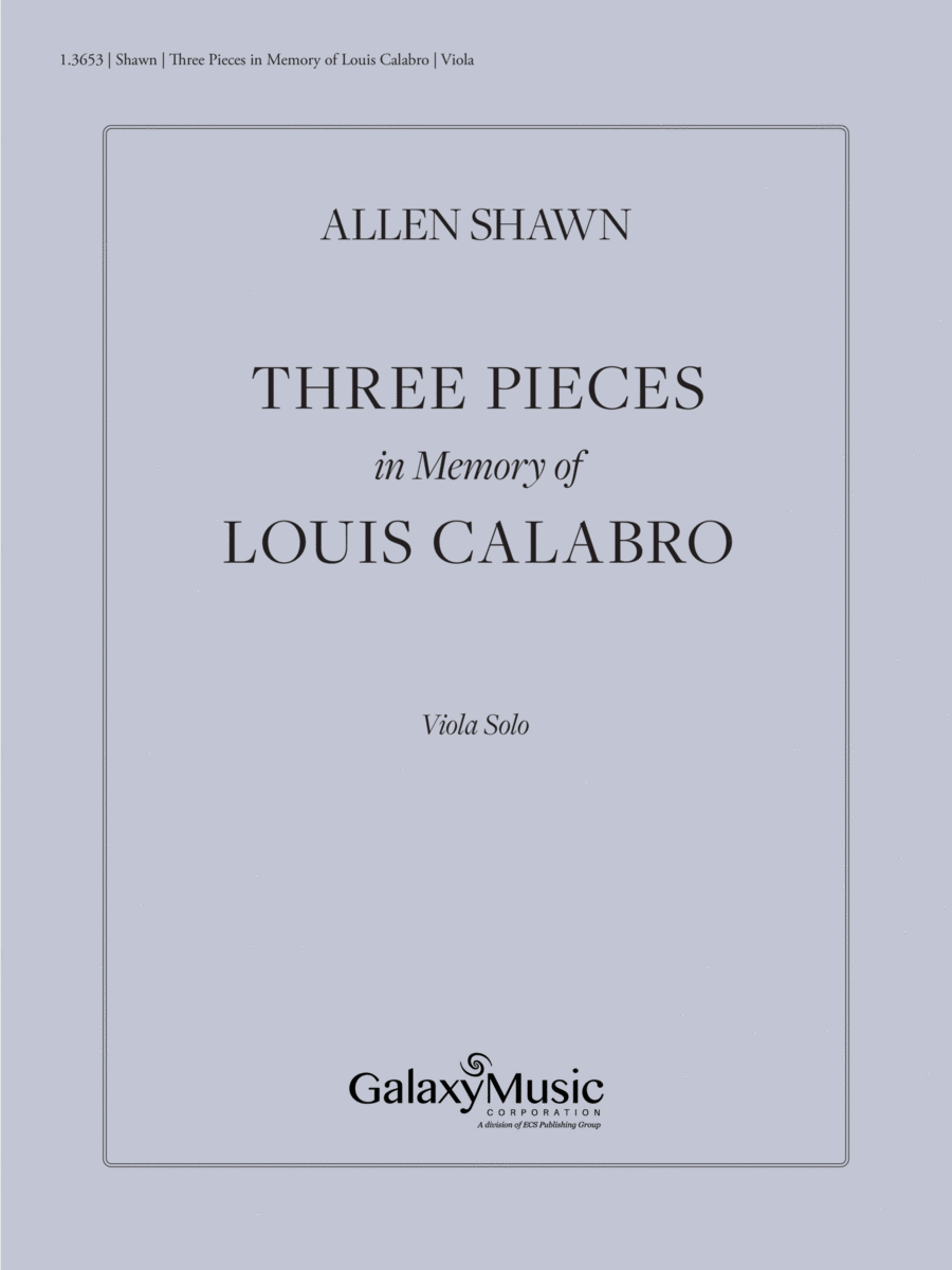 Three Pieces in Memory of Louis Calabro Viola Solo scores gallery preview page 1
