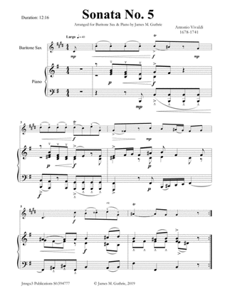 Book cover for Vivaldi: Sonata No. 5 for Baritone Sax & Piano