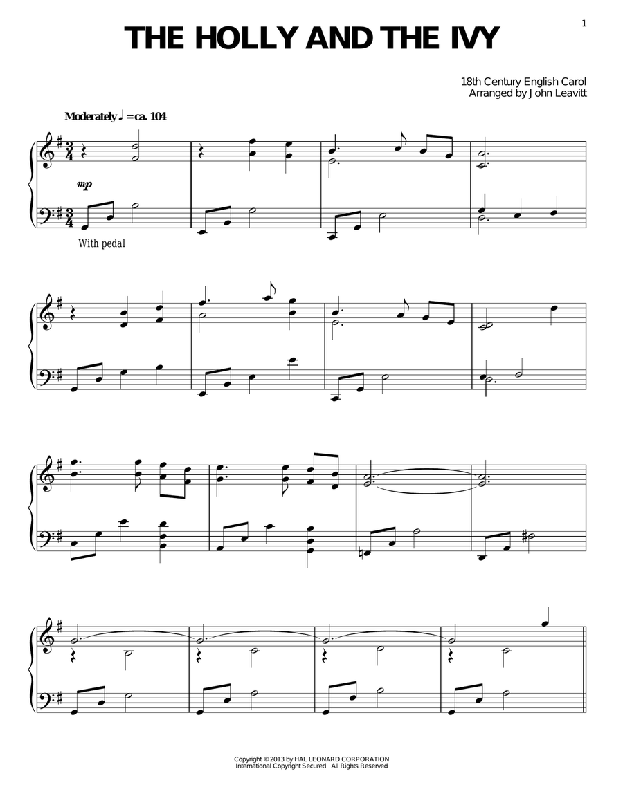 The Holly And The Ivy Piano Solo scores gallery preview page 1
