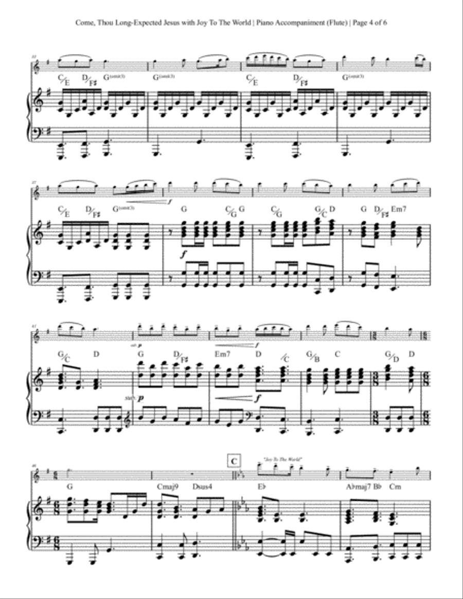 Come, Thou Long-Expected Jesus with Joy To The World - Flute Solo with Piano Accompaniment Flute Solo scores gallery preview page 4