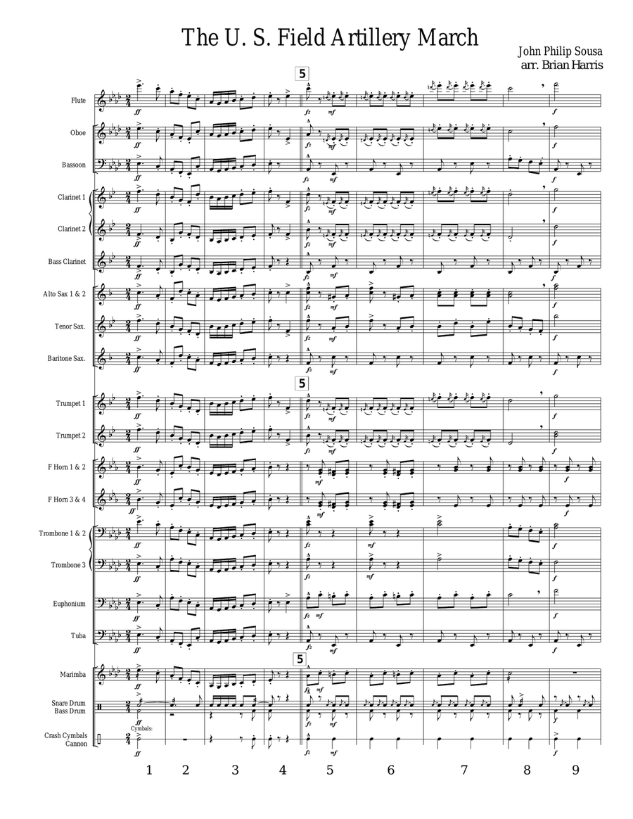 U.S. FIELD ARTILLERY MARCH (The US Army Song) - concert band - score, parts, & license to photocopy image number null