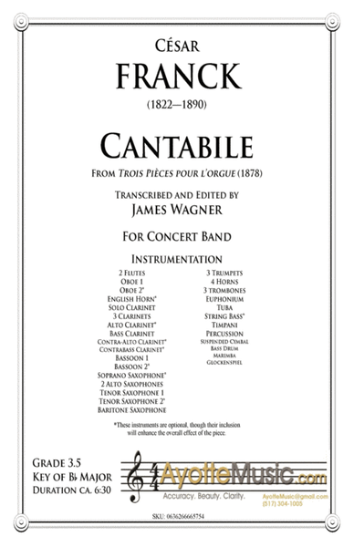 Franck - Cantabile from Trois Pieces pour l'orgue (1878) transcribed for concert band